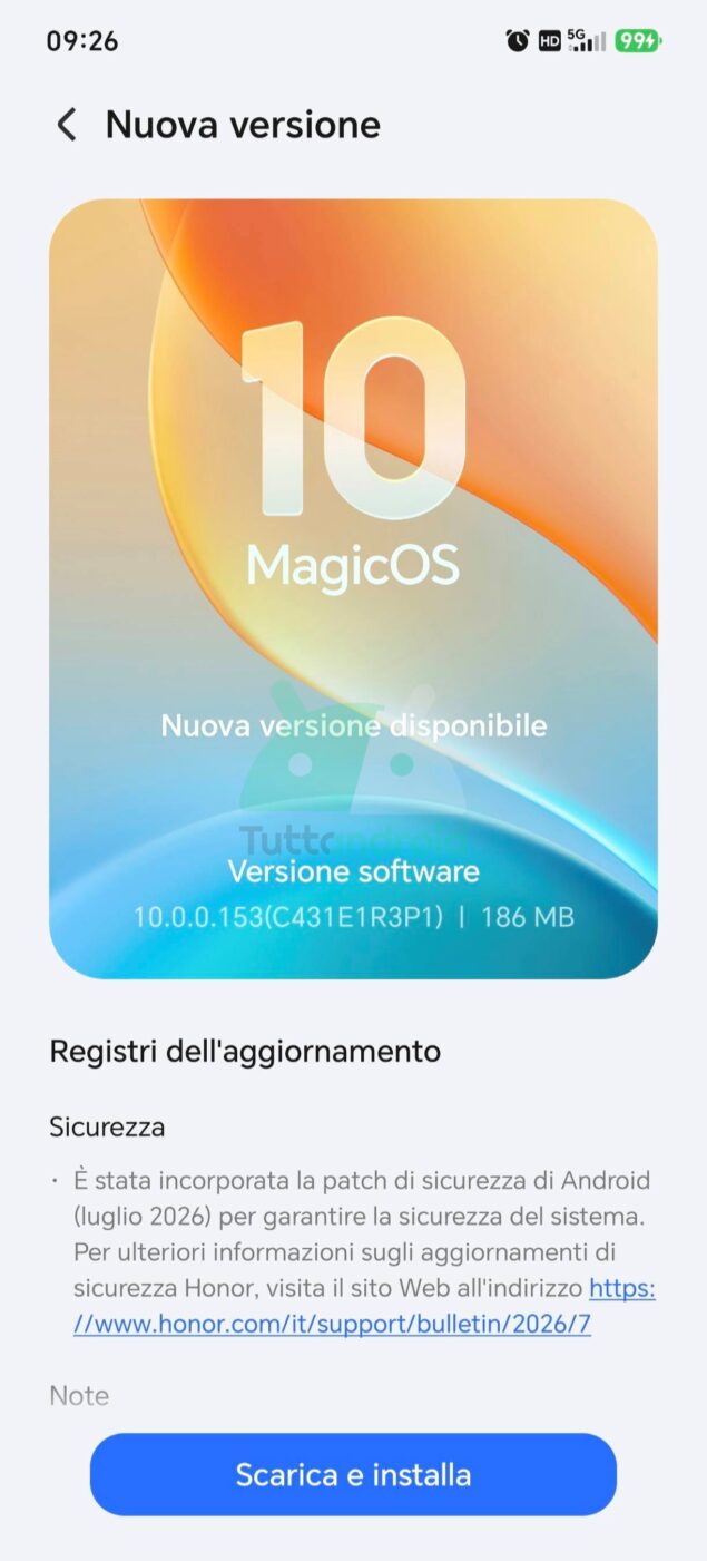 Aggiornamento HONOR 200 Pro con patch di sicurezza di luglio 2026