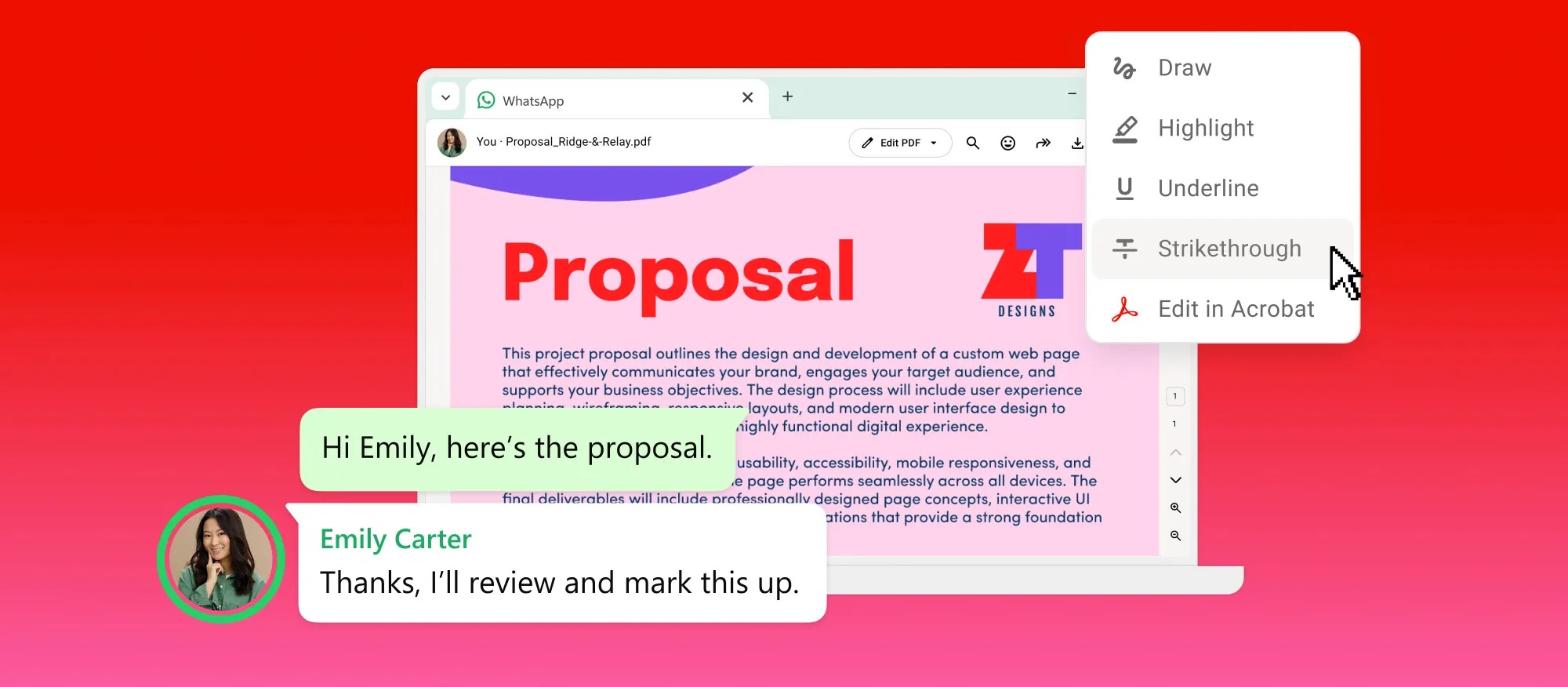 Accordo Adobe WhatsApp per i PDF nella versione web desktop