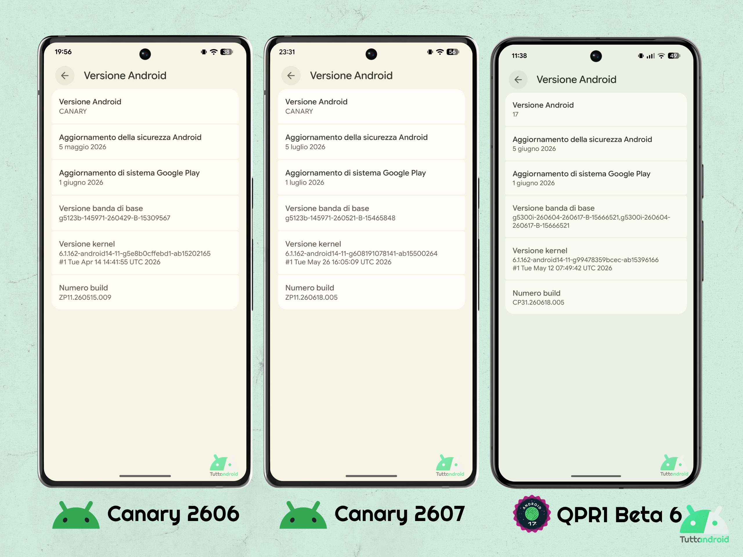 Android CANARY 2607 - Dettagli build