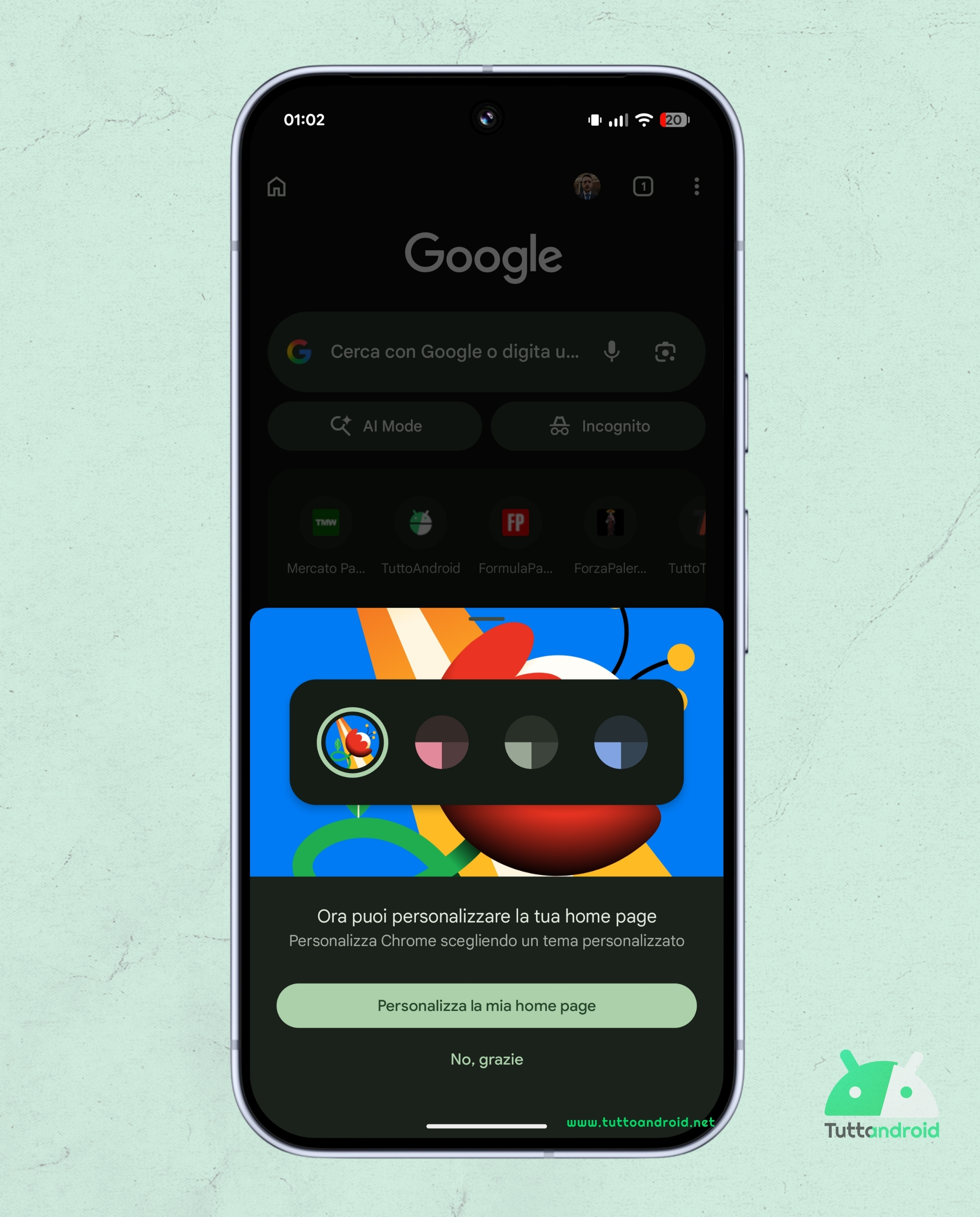 Google Chrome v150.0.7871.187 - Personalizzazione home page