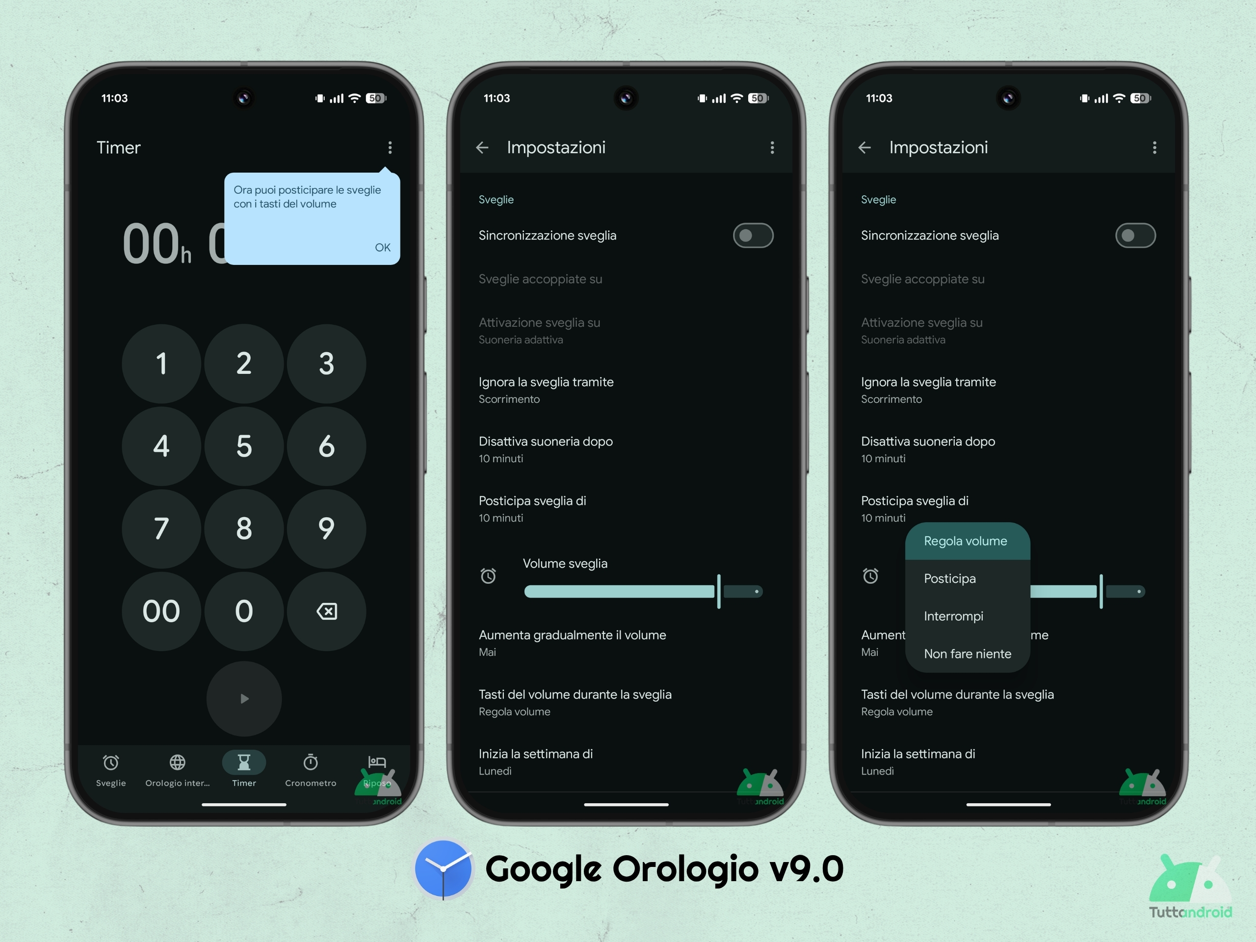 Google Orologio v9.0 - Posticipa sveglia tasti del volume