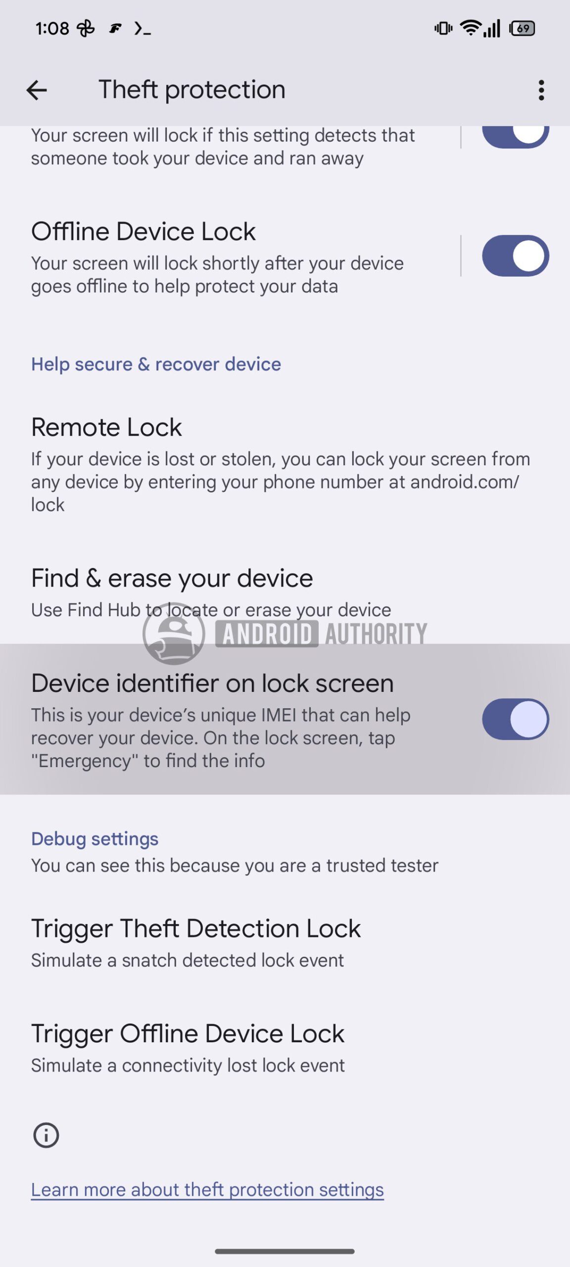 Google Play Services v26.26.33 beta - IMEI schermata di blocco AA