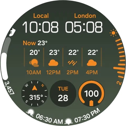 Samsung Galaxy Watch9 - watch face One UI 9 Watch - 04 Dual Clock Info Board