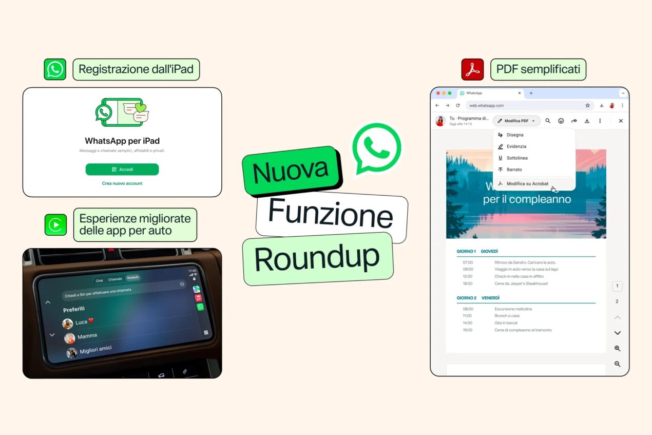 Migliore esperienza in auto, accordo con Adobe per i PDF sul Web: le ultime da WhatsApp