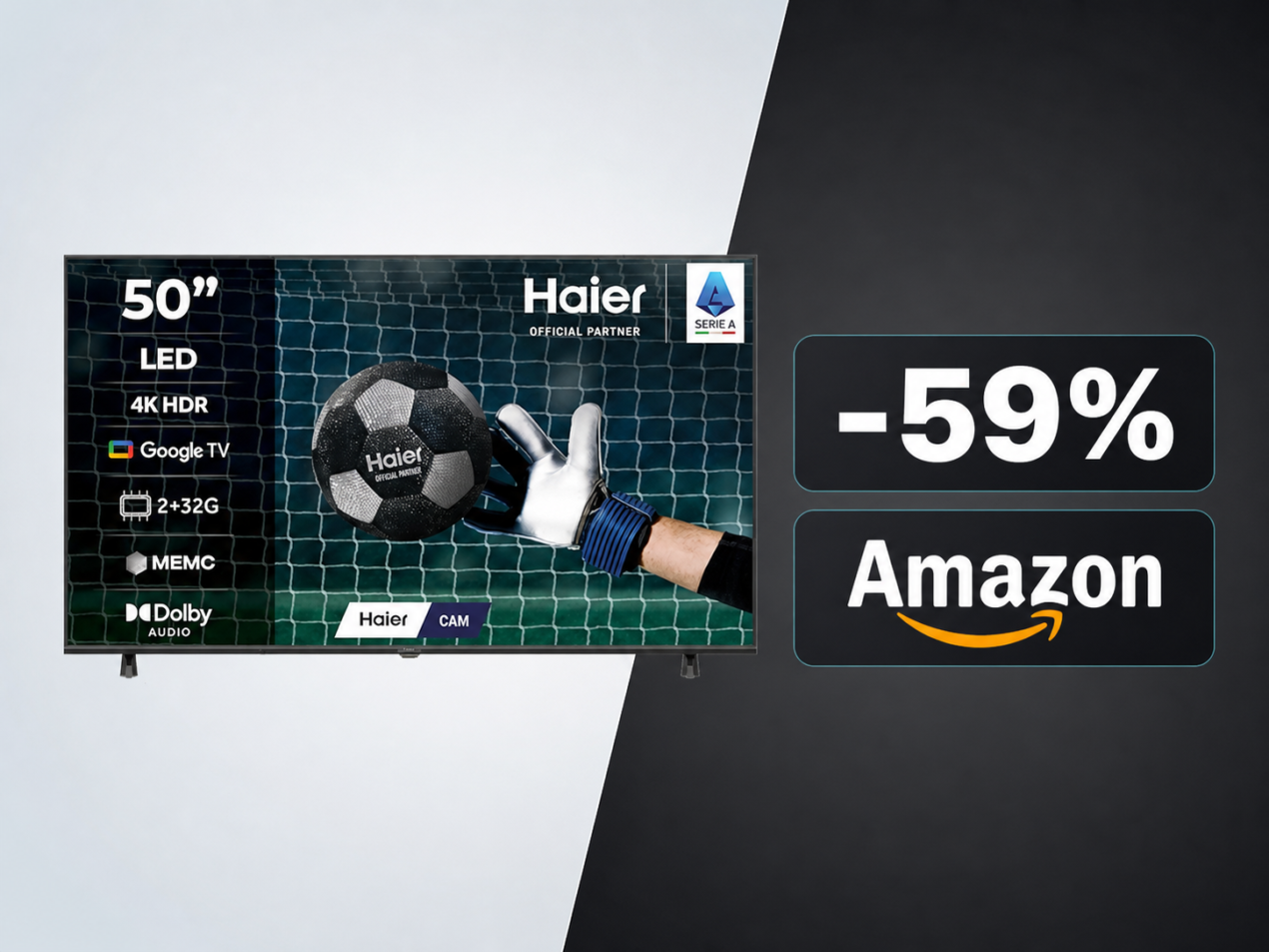 Haier 4K da 50 pollici crolla a 226€ su Amazon: Google TV, HDMI 2.1 e Dolby Audio a prezzo mai visto
