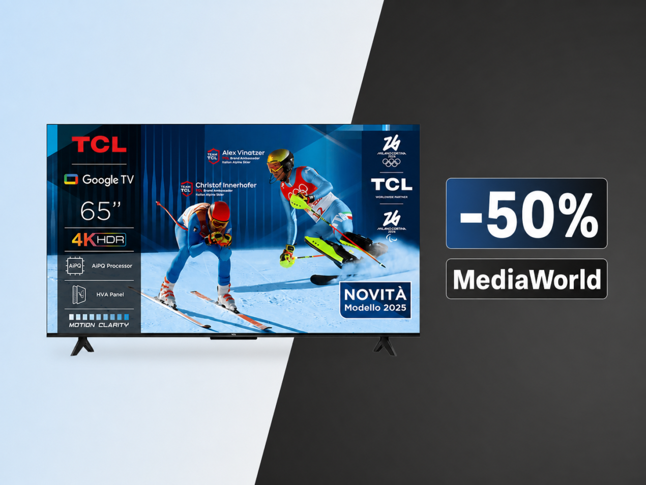 TV 65 pollici a 327€: il TCL 65P6K crolla del 49% su MediaWorld con Google TV e Dolby Atmos