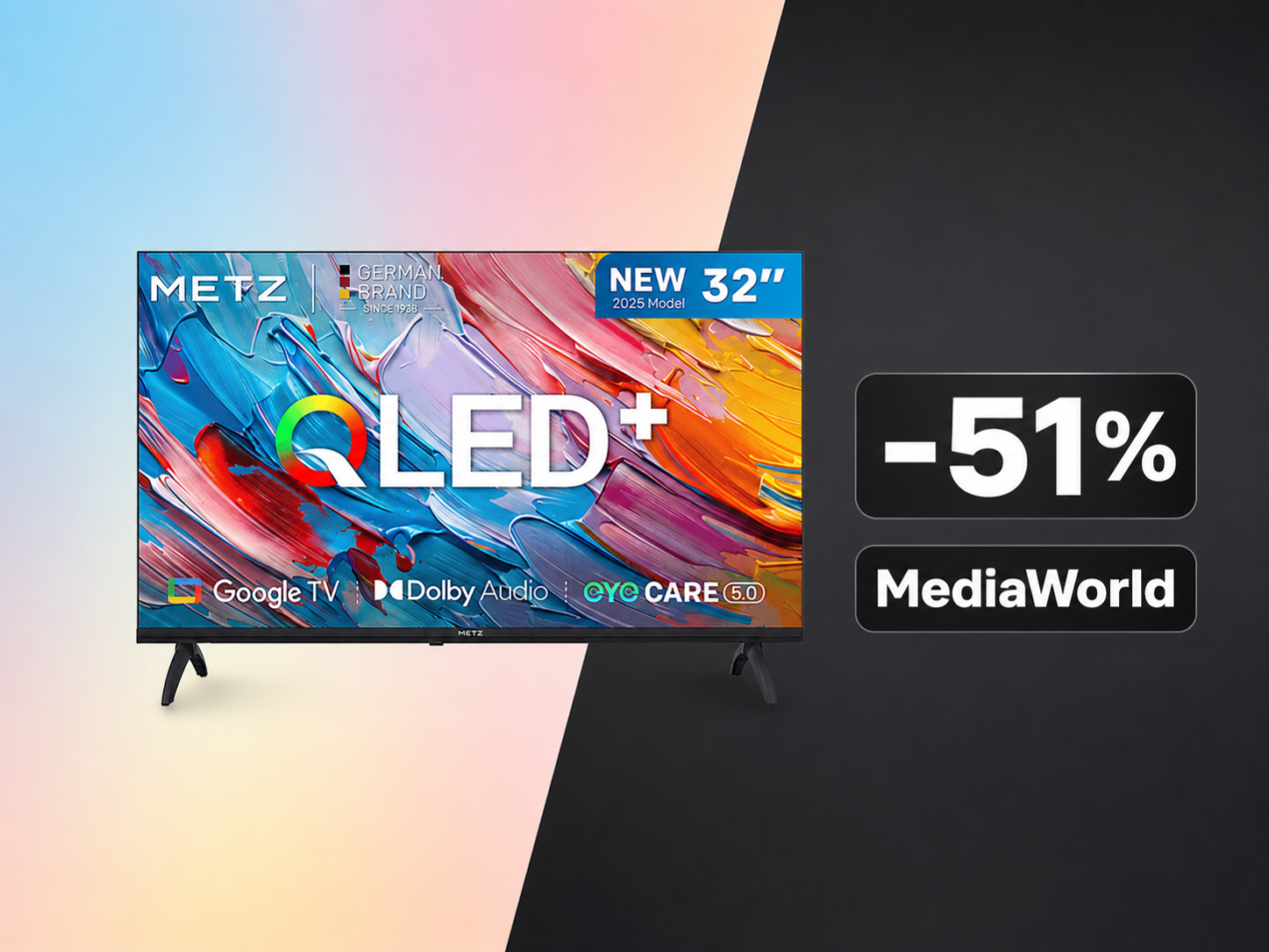 METZ Smart TV a 122€: lo Smart TV QLED+ con Google TV che costa la metà