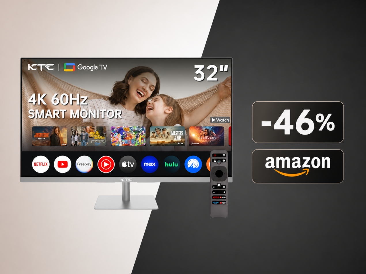 KTC A32Q8 a 189€: il monitor 4K da 32 pollici con Google TV e USB-C 65W crolla del 46% su Amazon