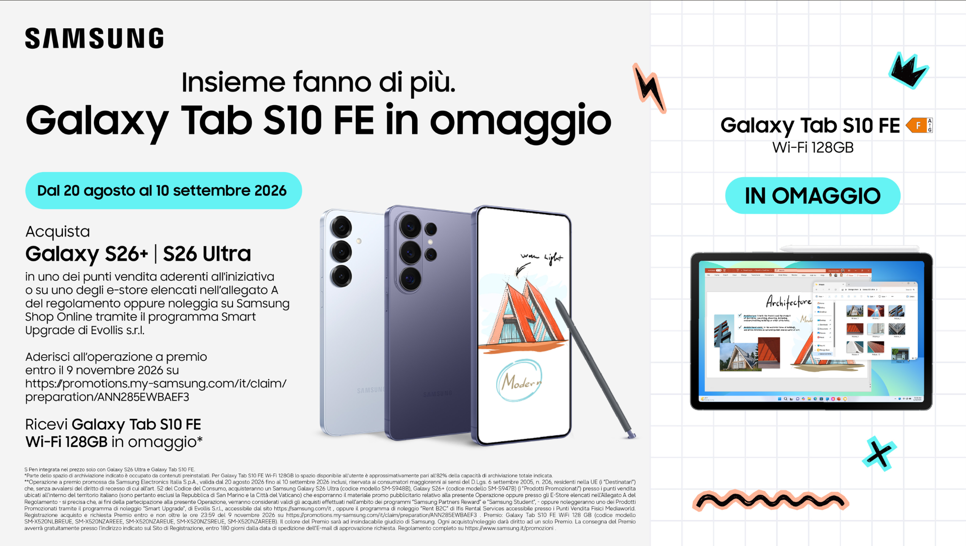Samsung regala Galaxy Tab S10 FE con Galaxy S26+ e Galaxy S26 Ultra