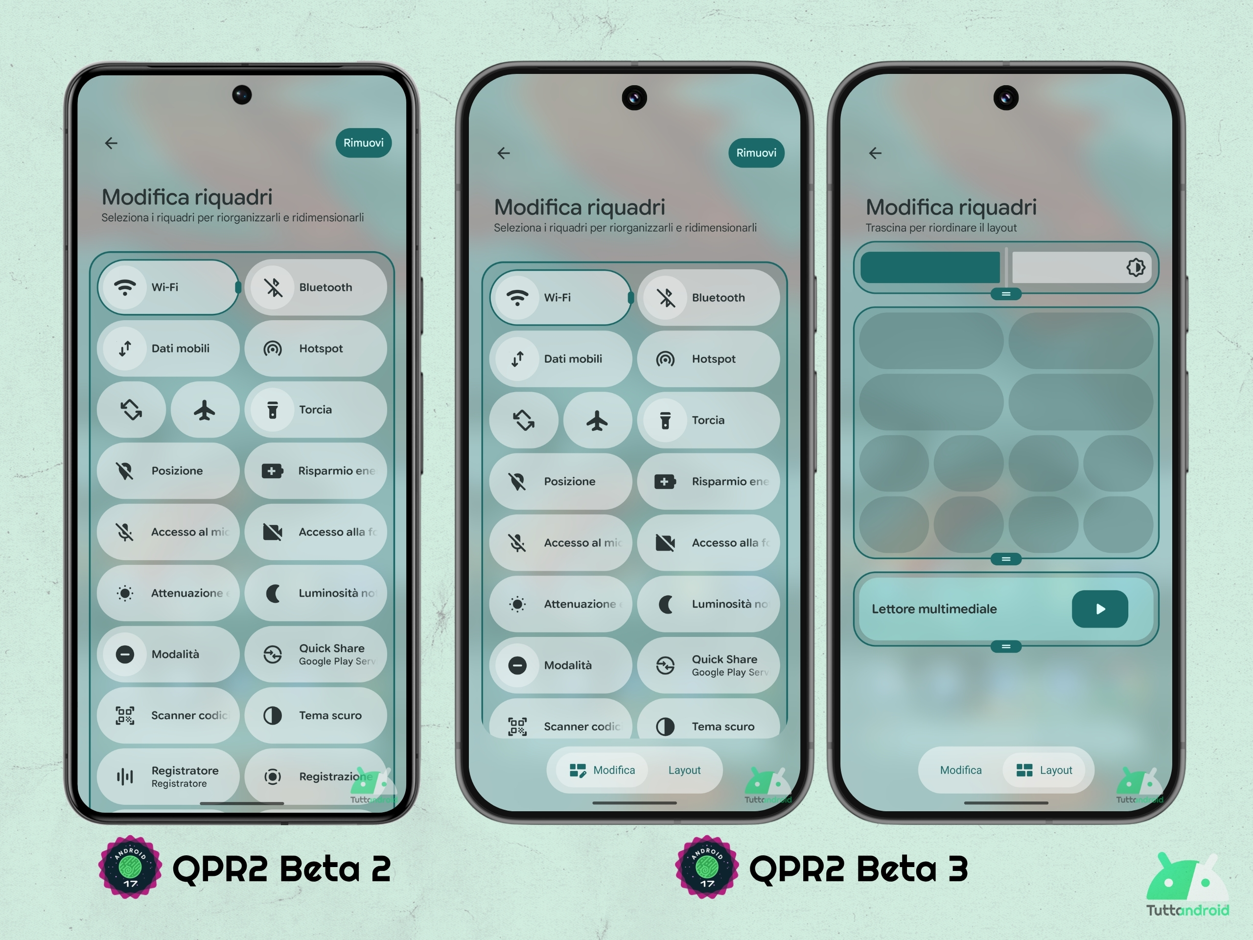 Android 17 QPR2 - Beta 3 - Pannello riquadri - Schede Modifica e Layout