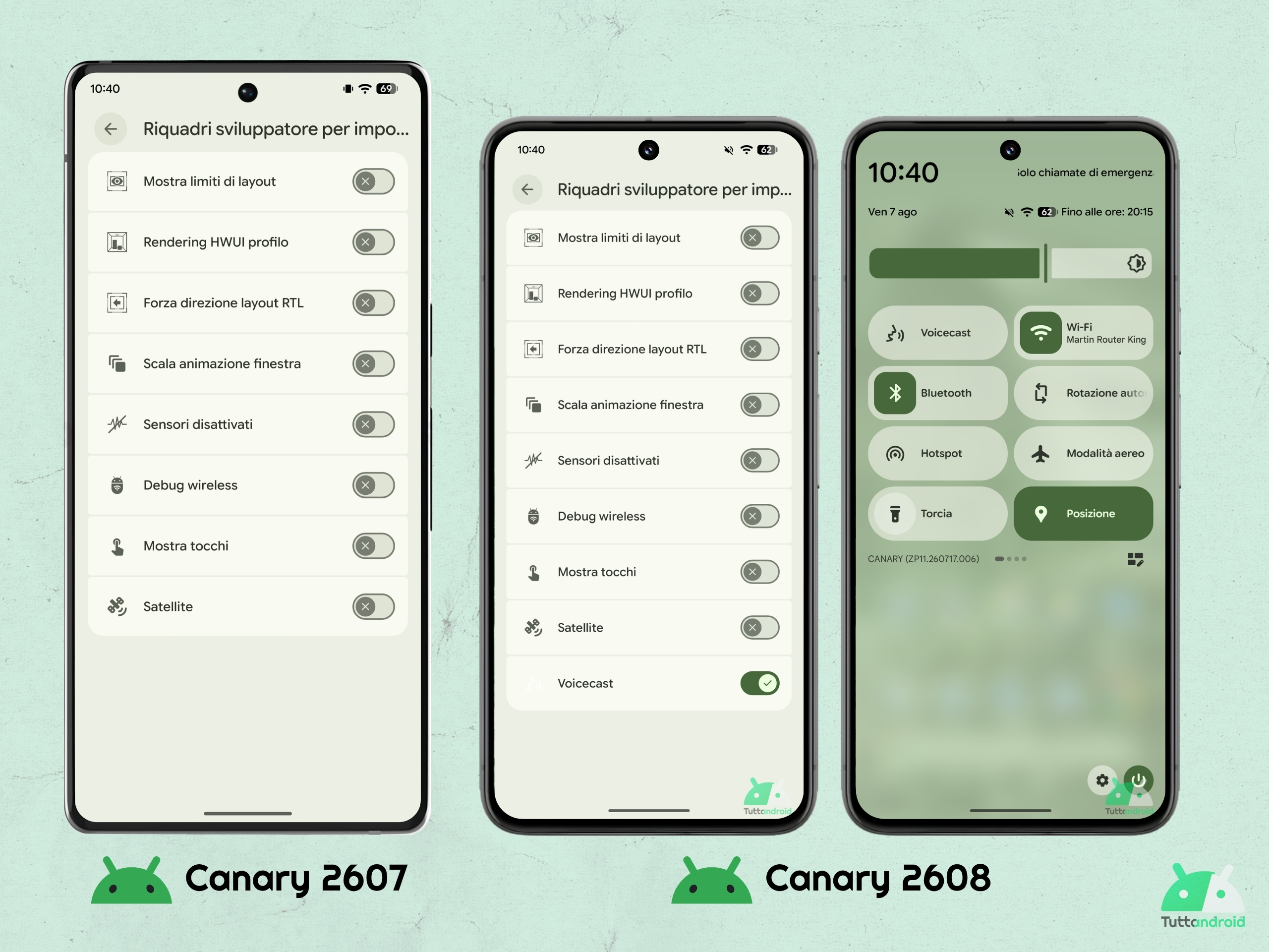 Android CANARY 2608 - Opzioni sviluppatore - Voicecast