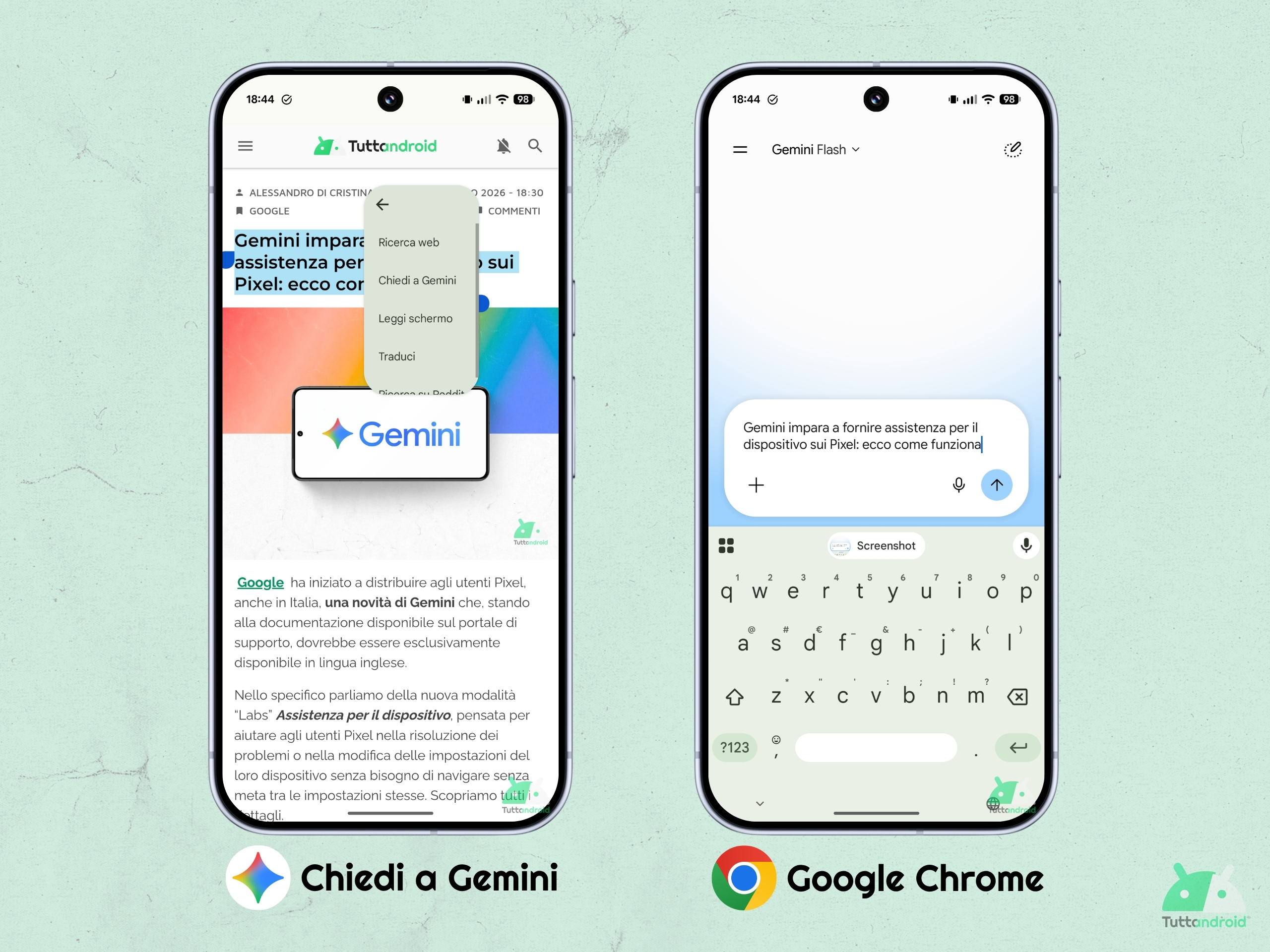 Chiedi a Gemini su Android - esempio Google Chrome