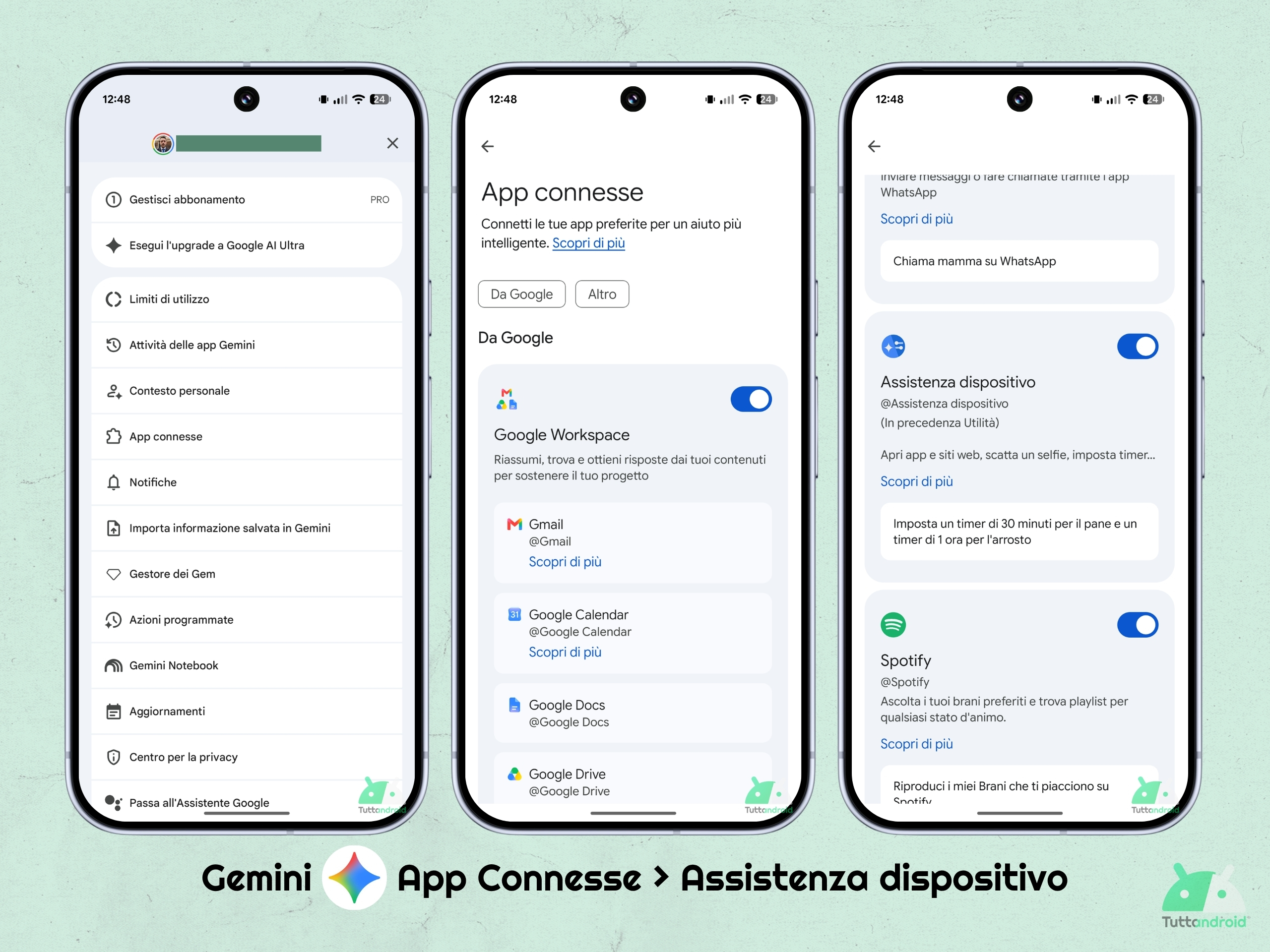 Gemini App - Impostazioni - App Connesse - Assistenza per il dispositivo