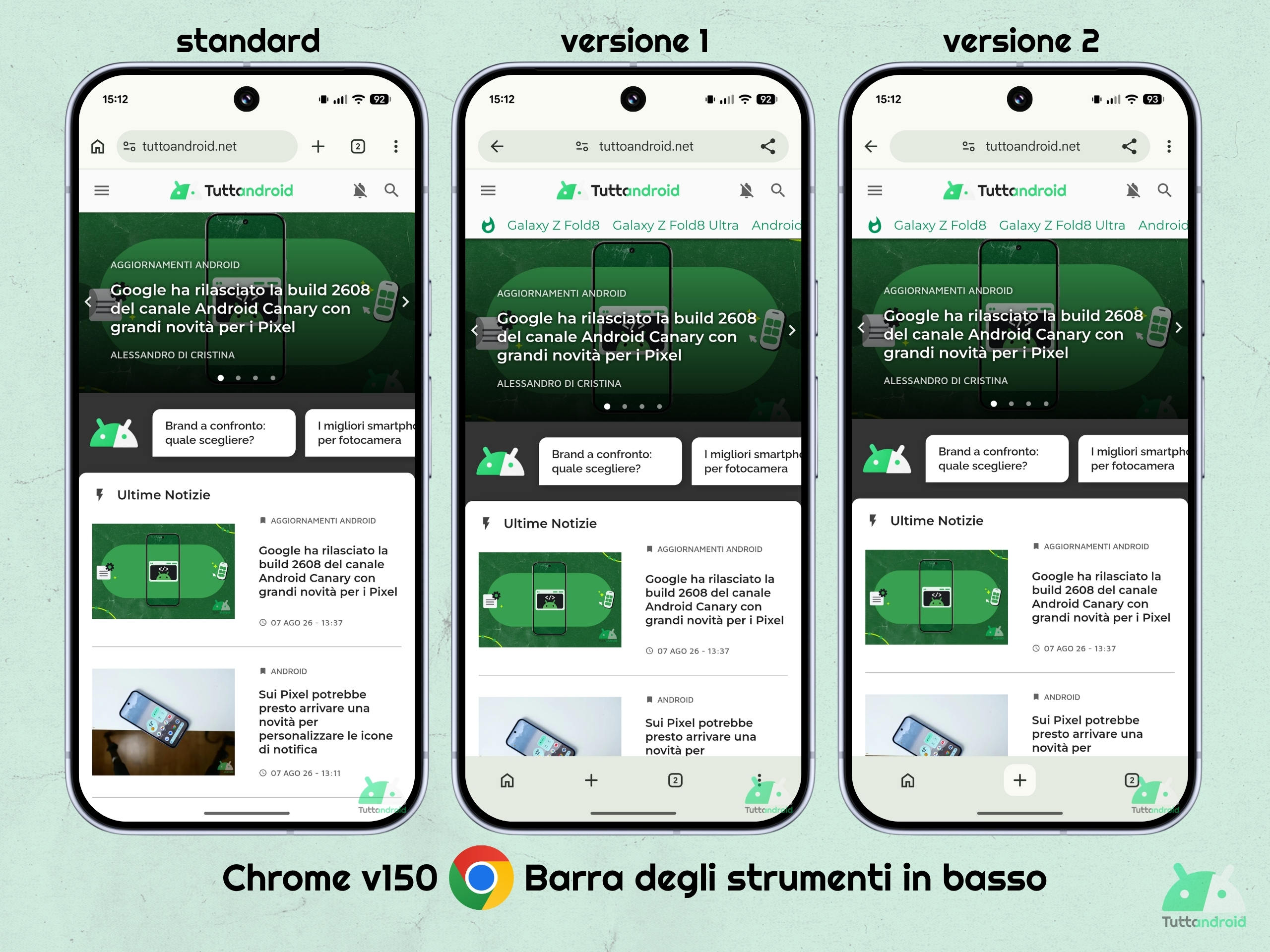 Google Chrome v150.0.7871.187 - Barra degli strumenti in basso