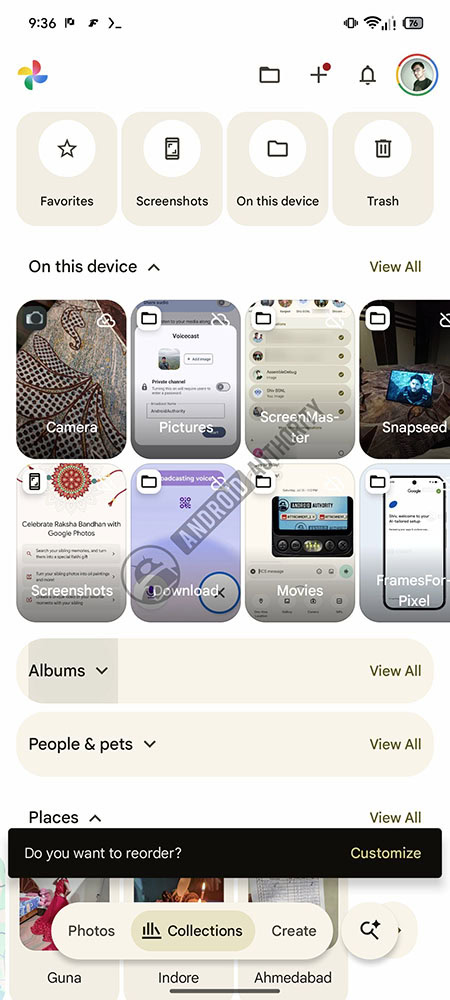 Google Foto v7.87.0.957333026 - Scheda Raccolte - personalizzazione AA