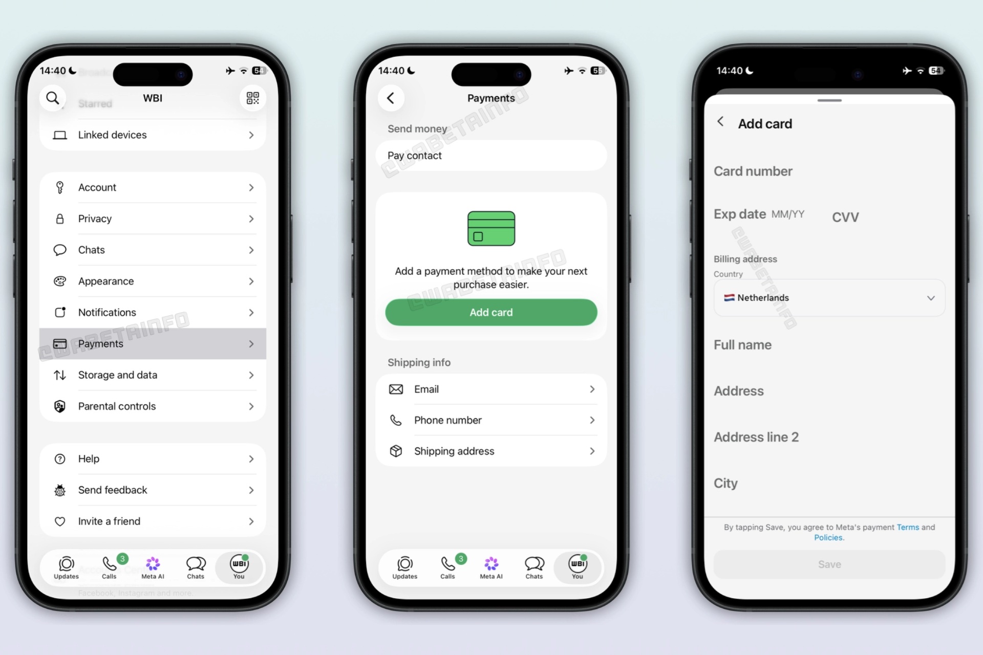 WhatsApp Beta per iOS - agosto 2026 - sezione pagamenti WBI