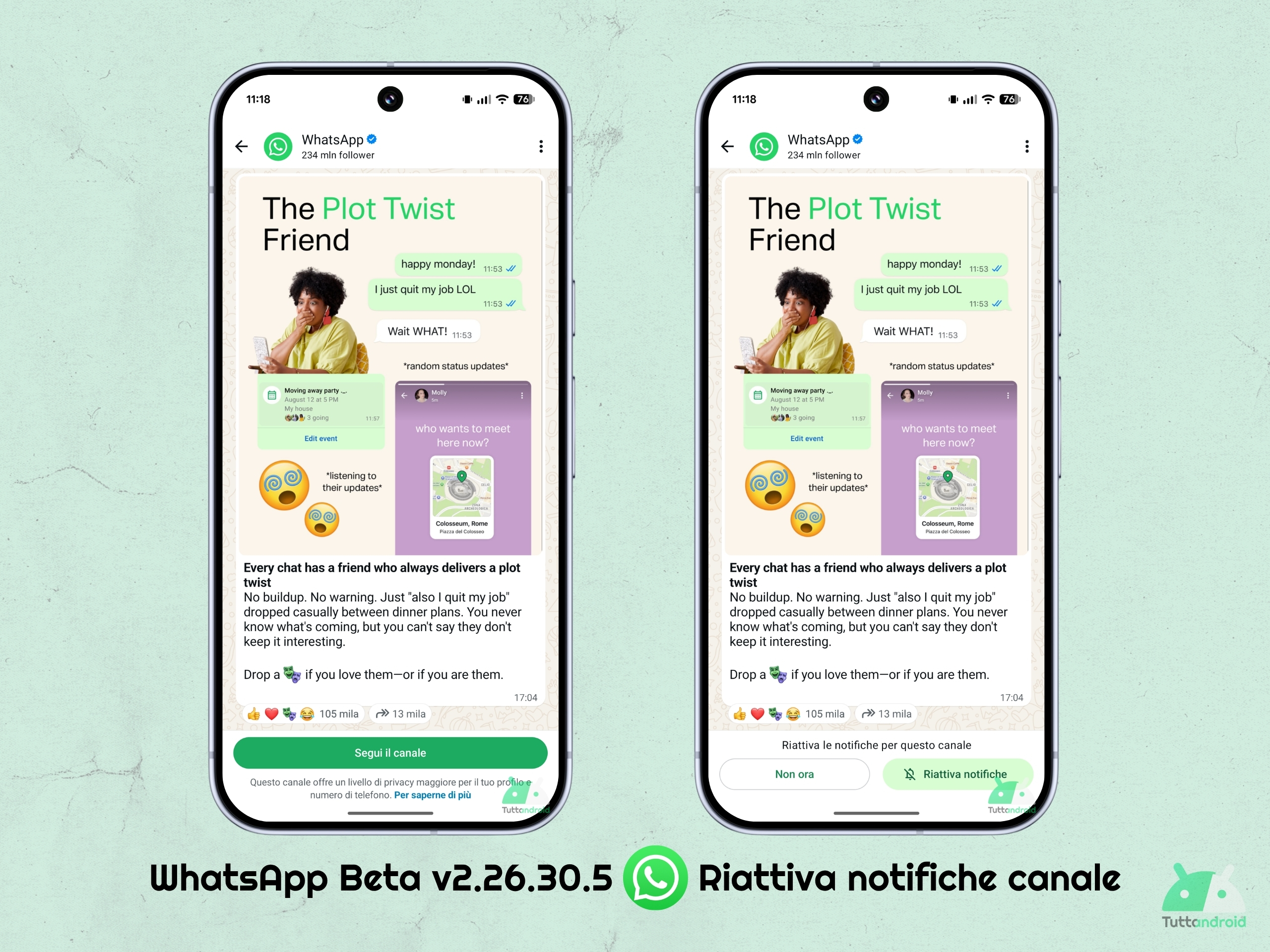 WhatsApp Beta v2.26.30.5 - Riattiva notifiche canale appena seguito