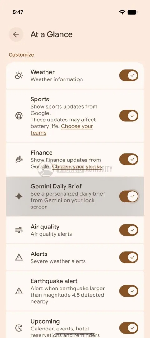 gemini daily brief widget riepilogo