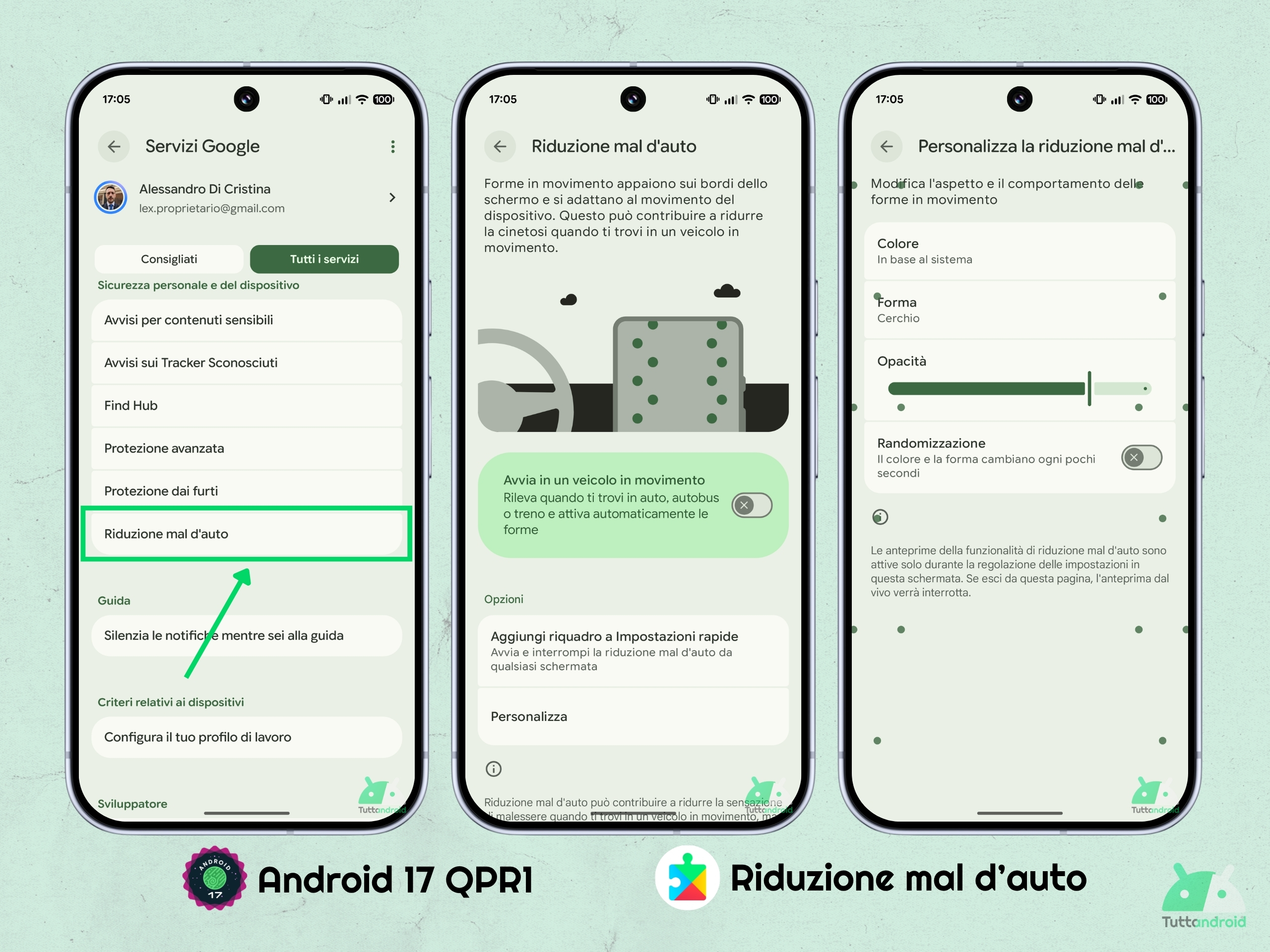 Android 17 QPR1 su Google Pixel 10 Pro XL - Servizi di sistema - Riduzione mal d'auto