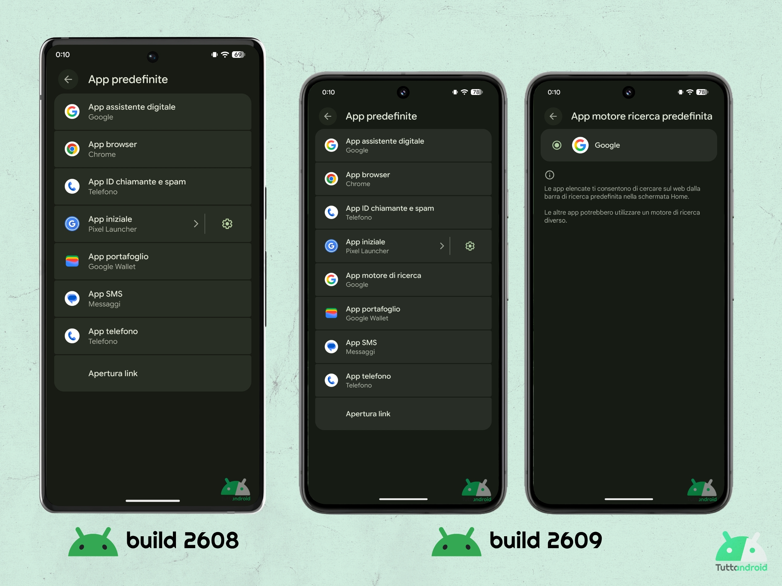 Android CANARY 2609 - Impostazioni - App - App predefinite - Motore di ricerca