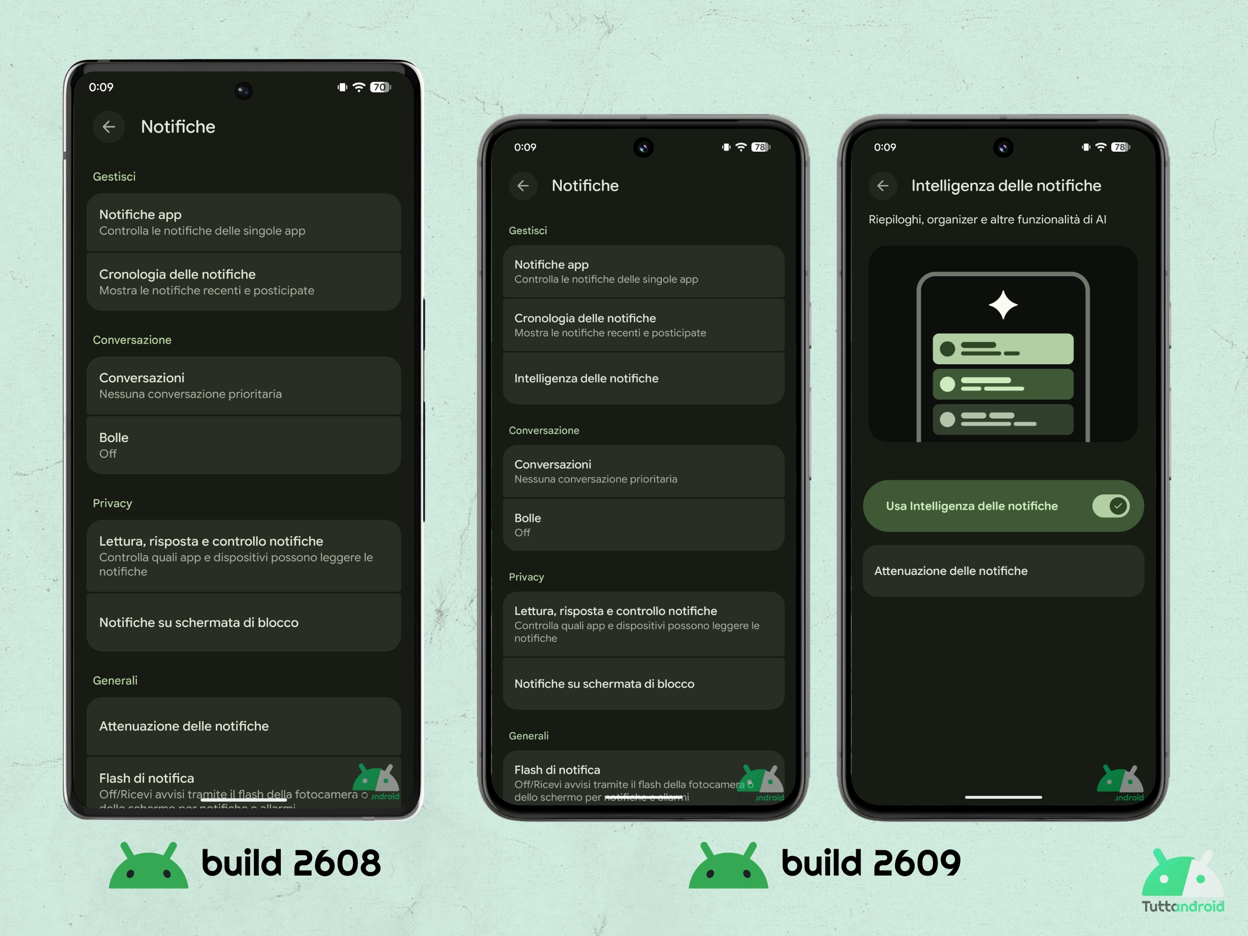 Android CANARY 2609 - Impostazioni - Notifiche - Intelligenza delle notifiche