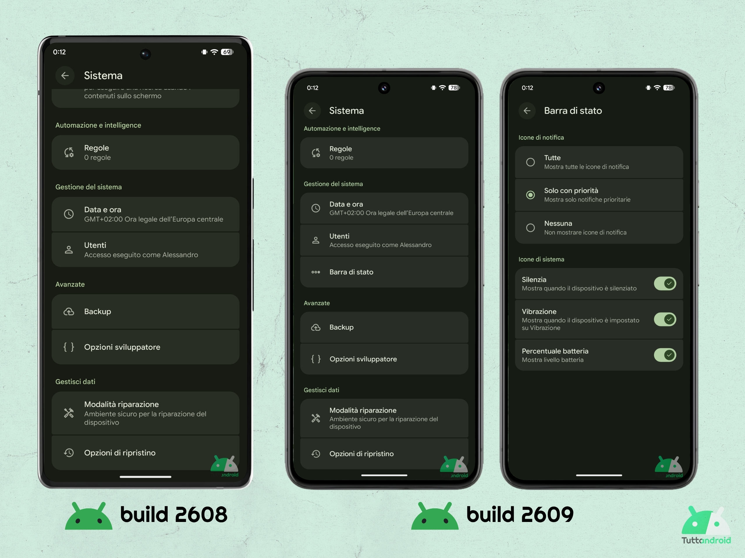 Android CANARY 2609 - Impostazioni - Sistema - Barra di stato