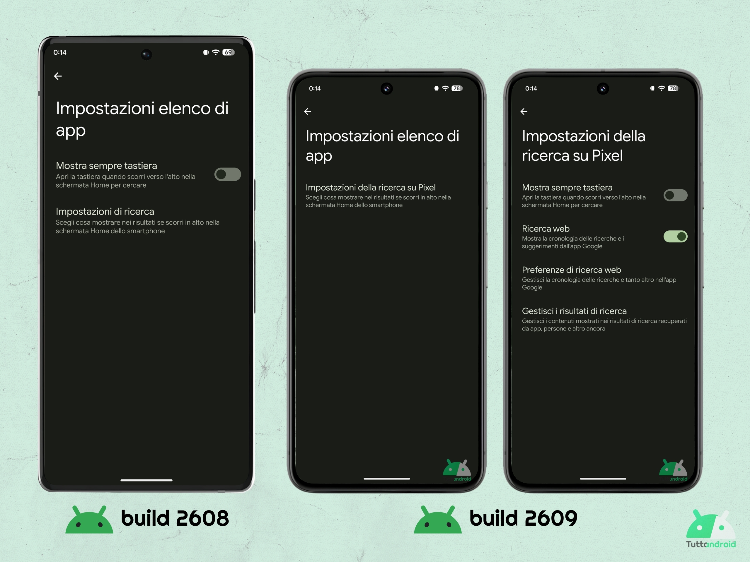 Android CANARY 2609 - Pixel Launcher - Impostazioni elenco di app