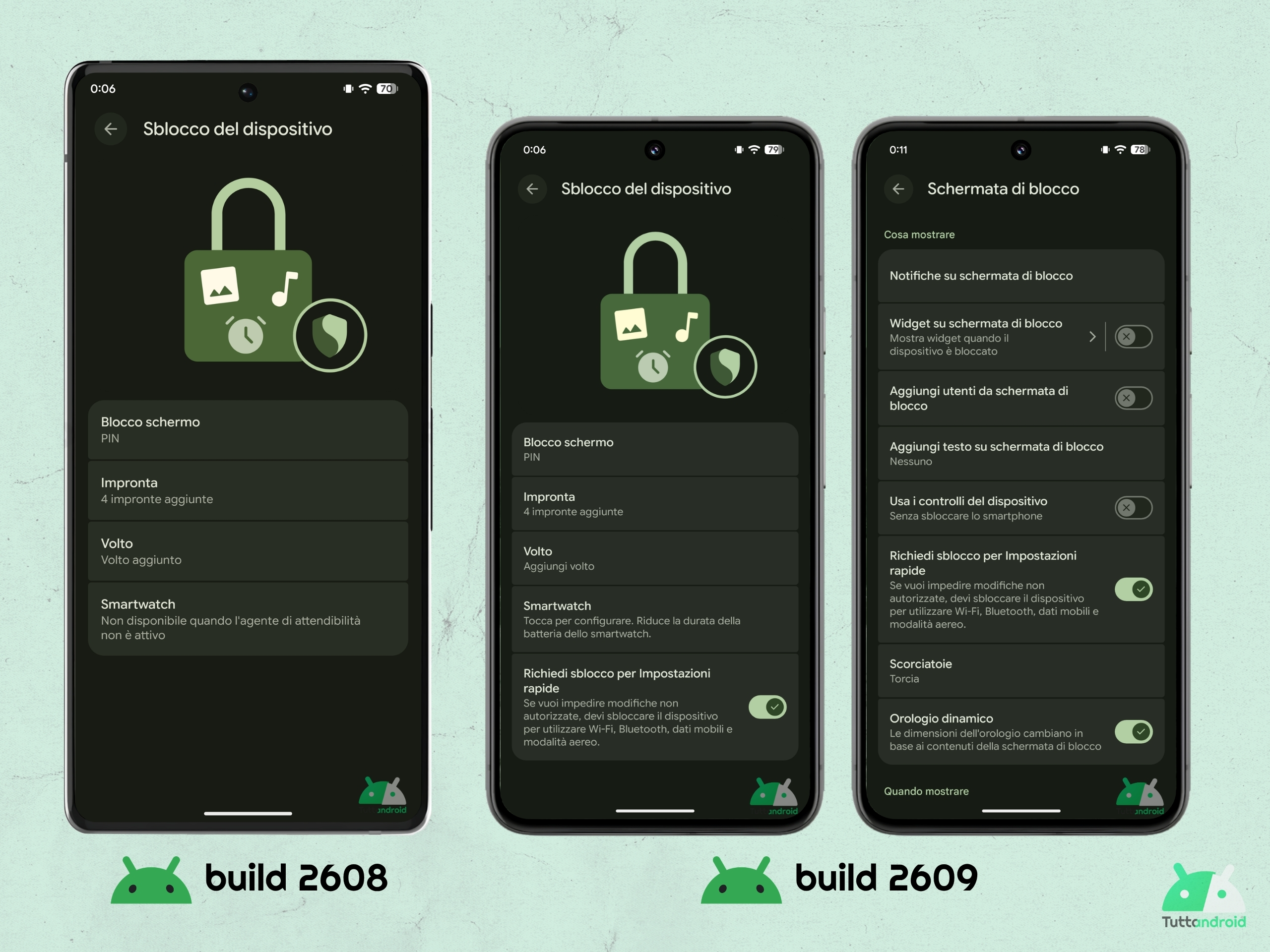 Android CANARY 2609 - Richiedi sblocco per impostazioni rapide