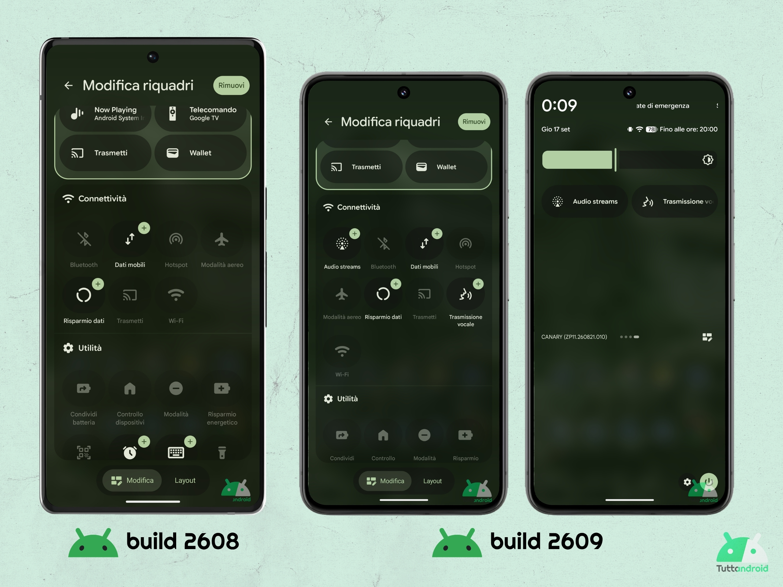 Android CANARY 2609 - Riquadri Audio Streams e Trasmissione vocale