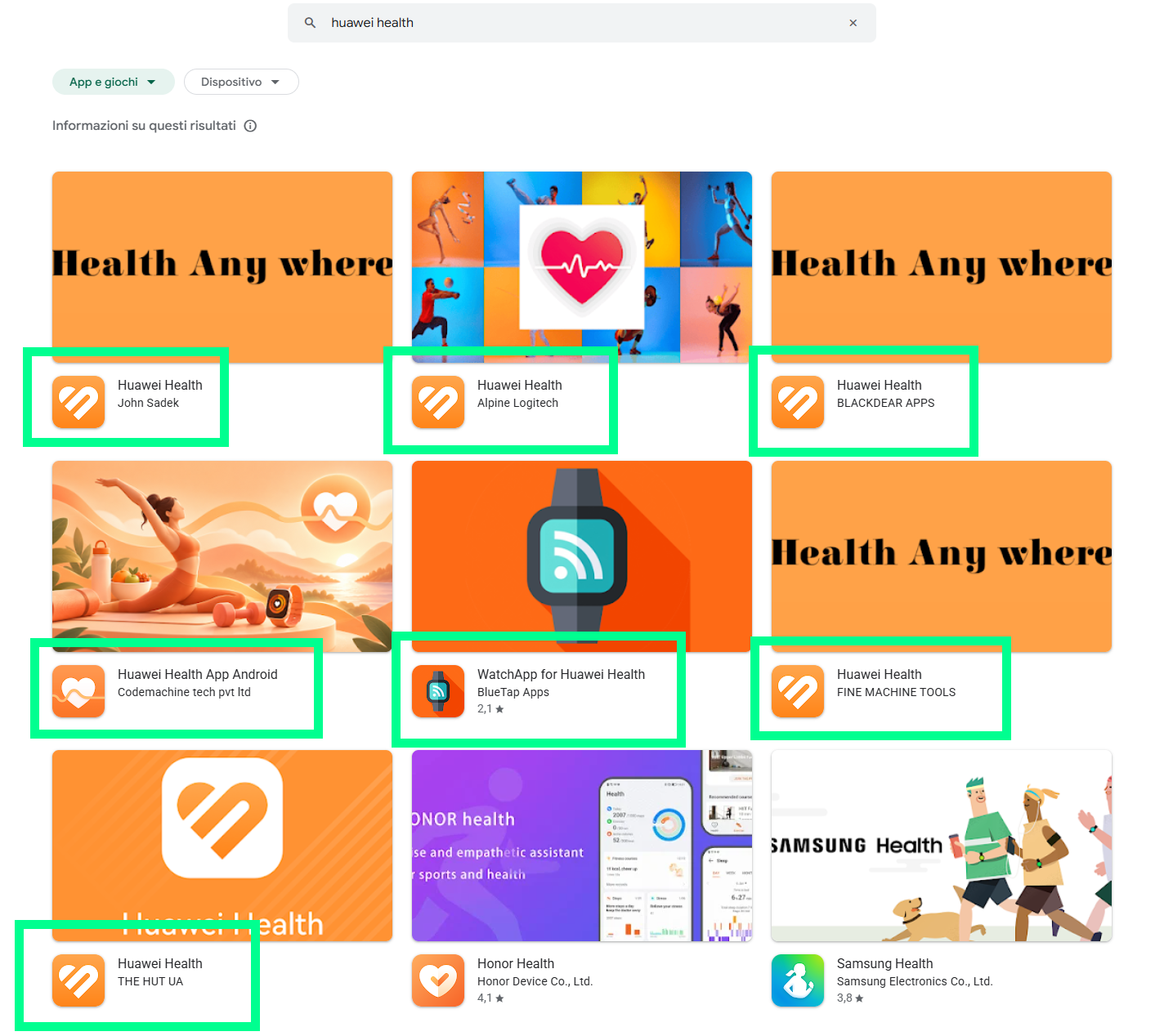 False app Huawei Health sul Google Play Store