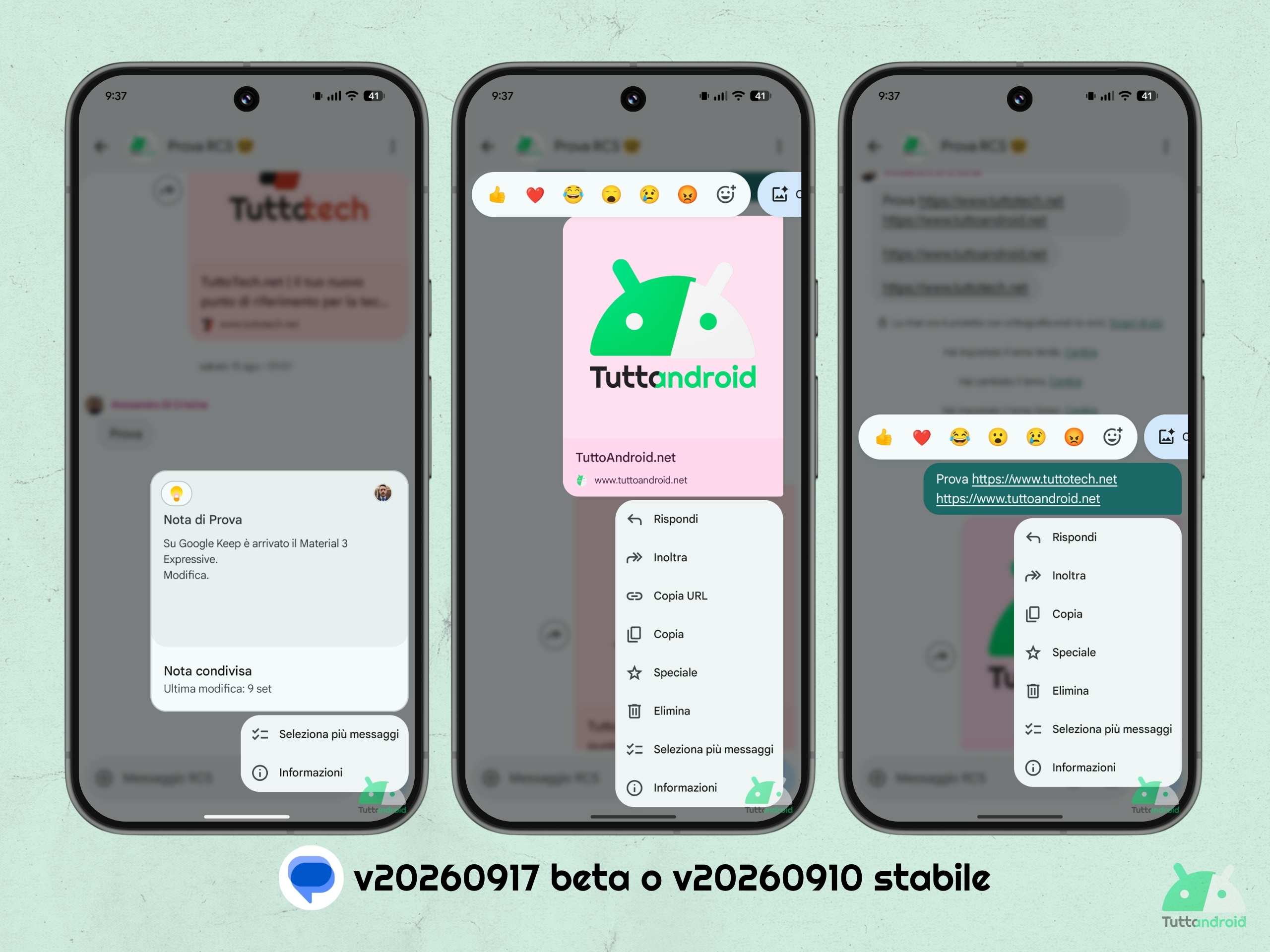 Google Messaggi - v20260917 beta o v20260910 stabile - Menu contestuale