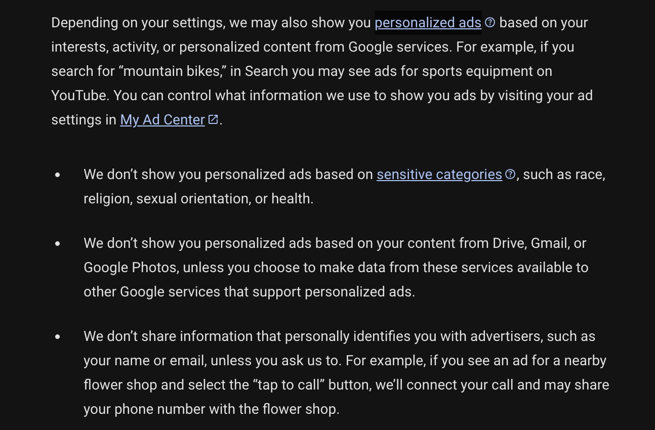 Google Personal intelligence Annunci personalizzati privacy policy