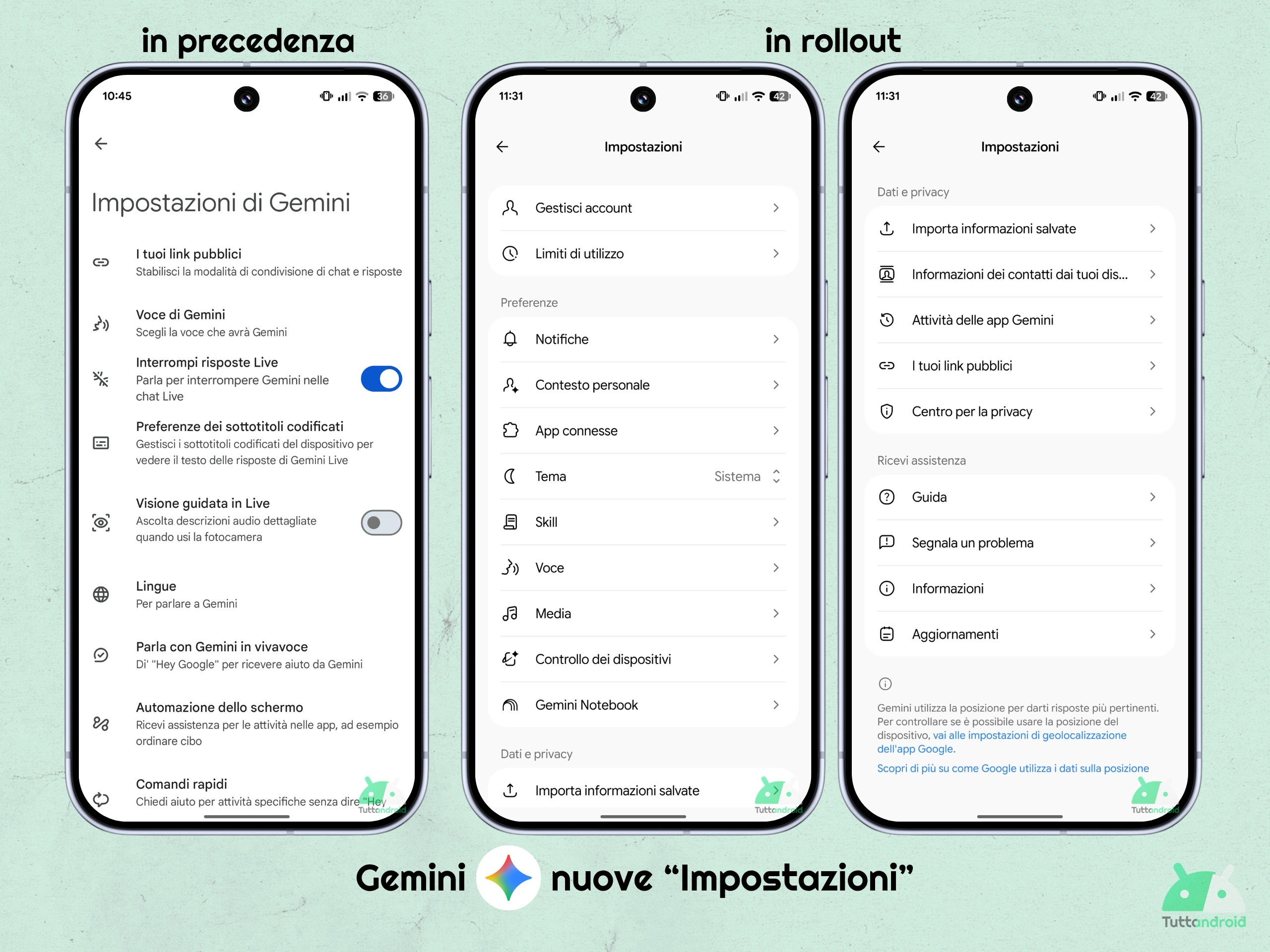 Gemini app - ottobre 2026 - nuove impostazioni Android