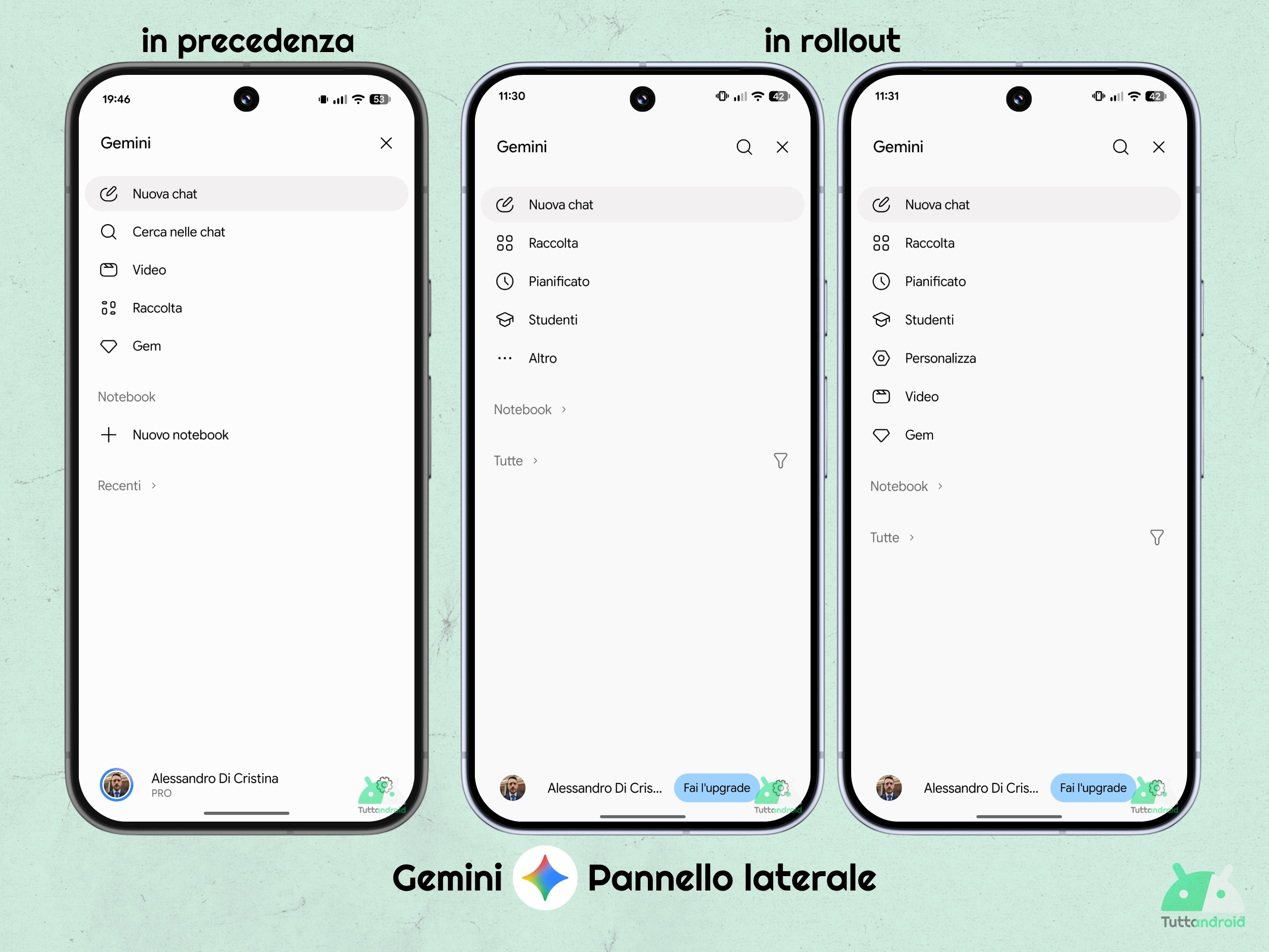 Gemini app - ottobre 2026 - nuovo Pannello laterale Android