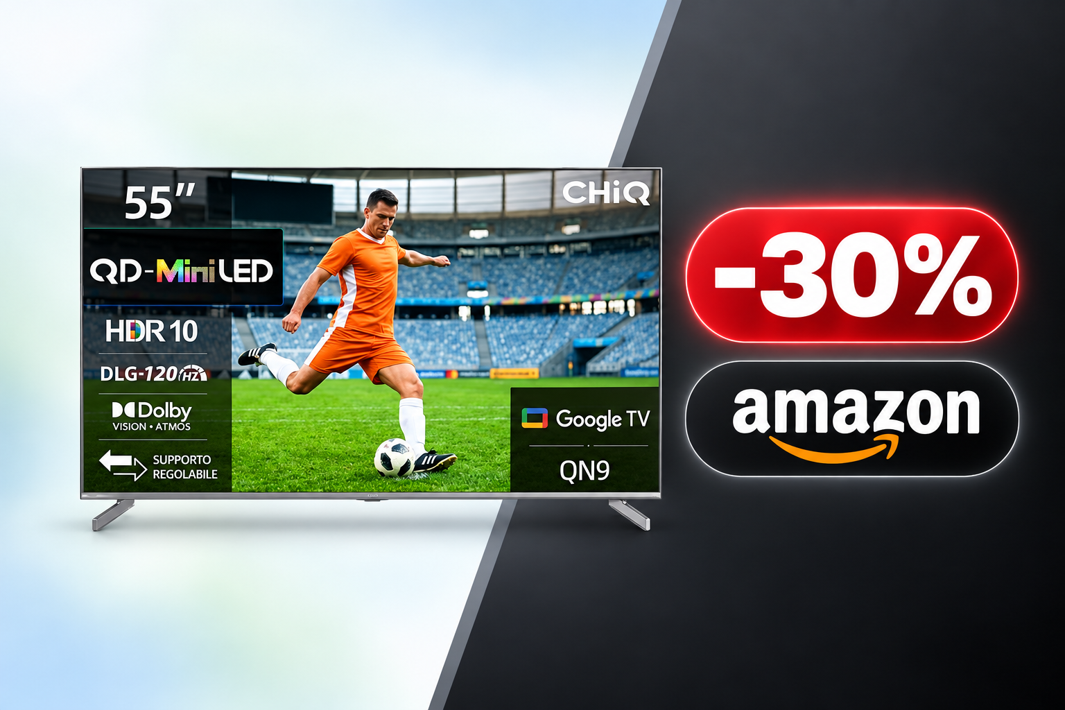 Smart TV Mini LED QLED 55 pollici con Google TV a 337,09€ su Amazon