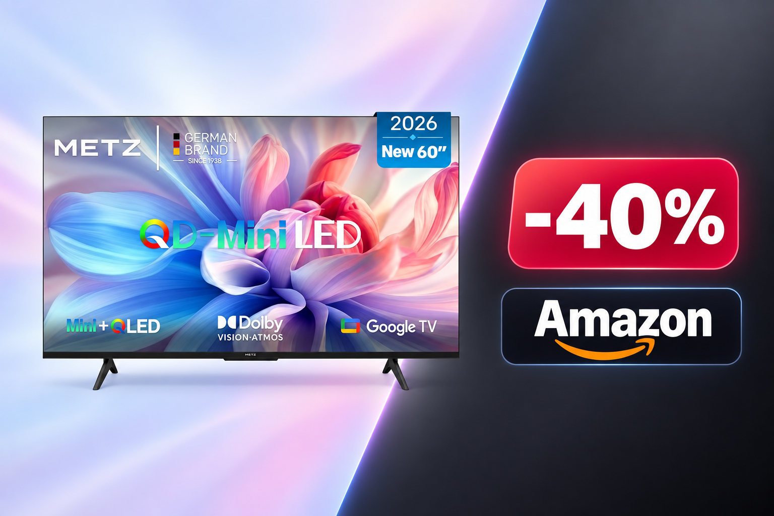 Metz Google TV QD-MiniLED da 60 pollici a 389€ su Amazon